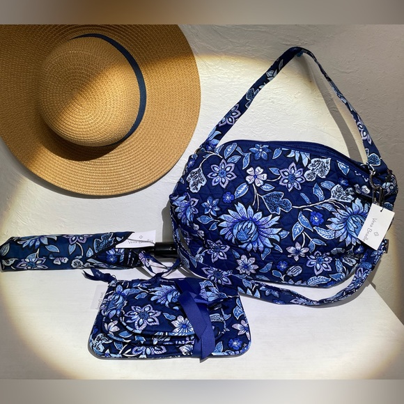 Vera Bradley Handbags - Vera Bradley 3 piece set Crossbody tote,set of small cosmetic bags, and umbrella